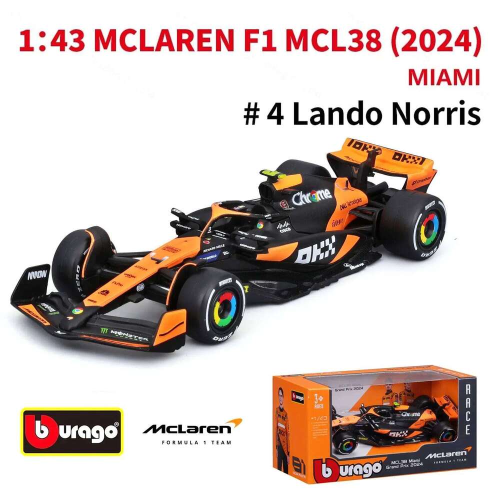 Bburago 1:43 2024 Mclaren MCL38 Miami Monaco F1 Formula Car Die Cast Vehicles Collectible Model Racing Toys Z260306