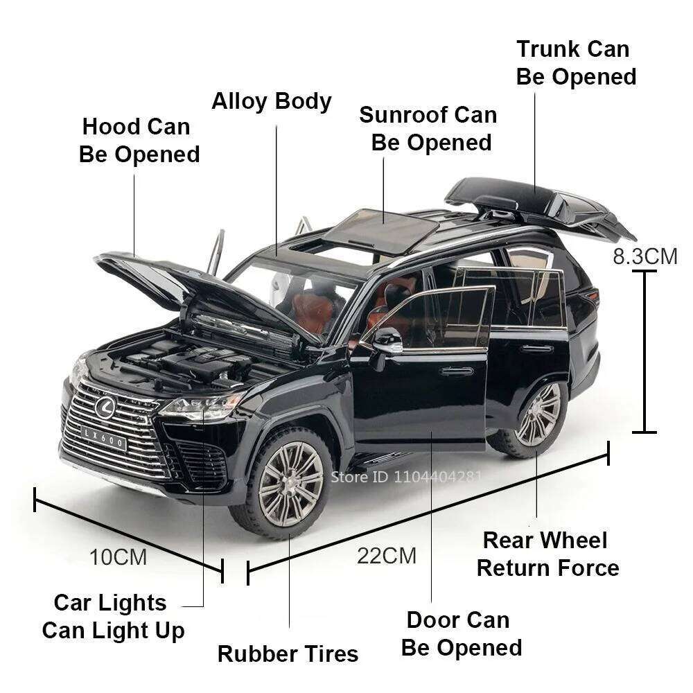 1:24 LX600 ES300H Models Alloy Diecast Toys Cars 6 Doors Opened Sound Light Pull Back Front Wheel Steering Vehices Kid's Present Z260306