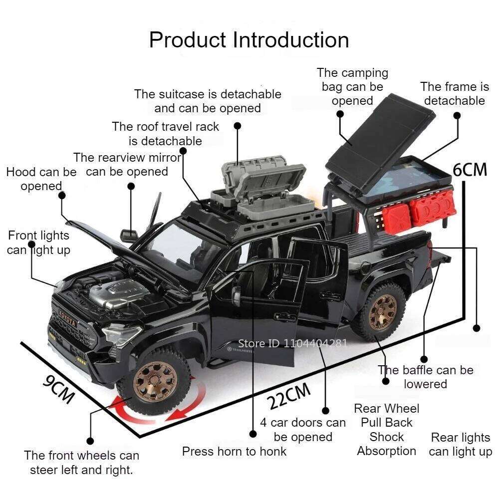 1:24 Tacoma Prado LC250 Diecast Alloy Models Toys Cars Doors Opened with Sound Light Pull Back Miniature Vehices Home Decoration Z260306