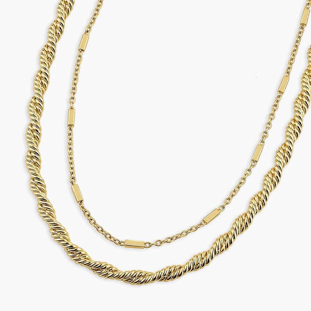 Foreign trade layered gold necklace herringbone paperclip pearl Cuban twisted rope chain choker jewelry gift for women