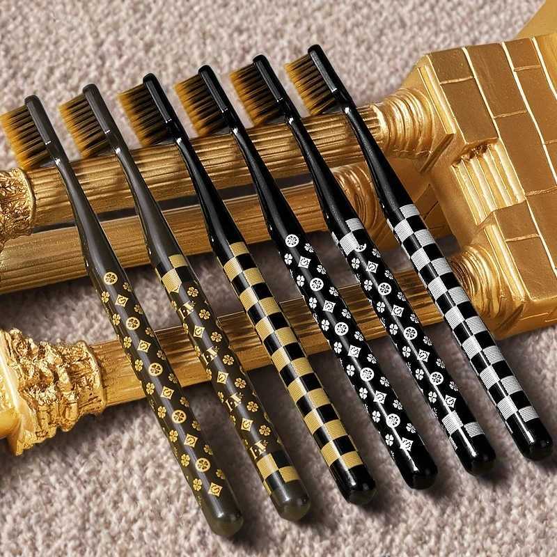 This 6-piece luxury checkered & monogram toothbrush set with soft bristles is perfect for stylish family home oral care.T260307