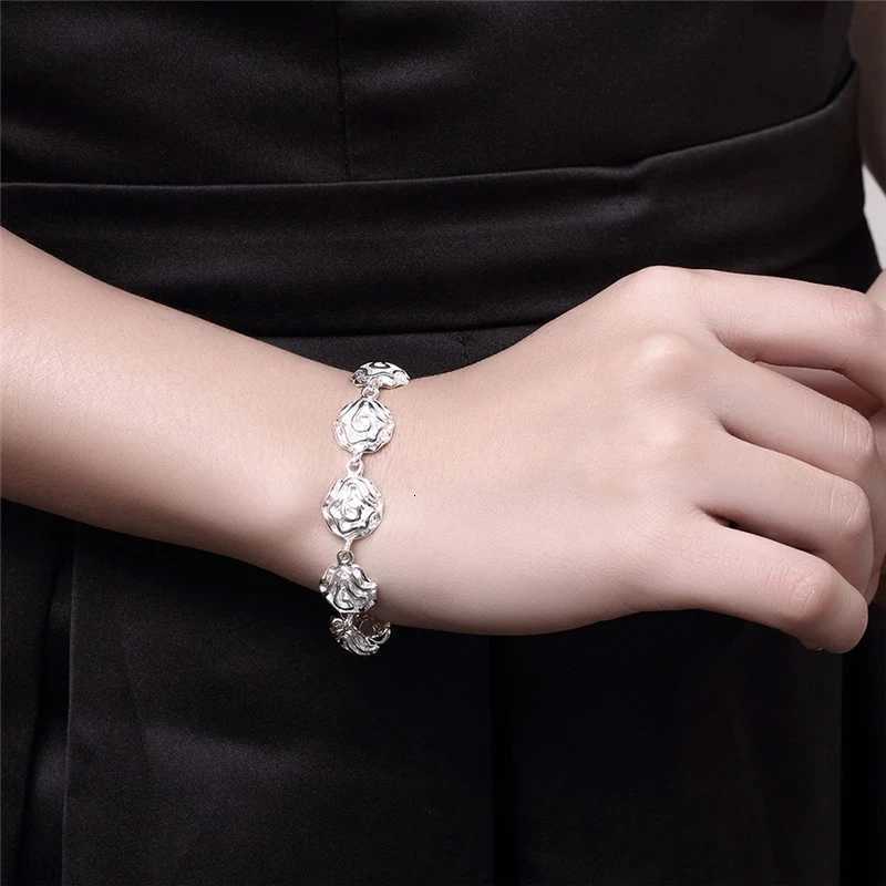 New romantic Rose flower 925 Sterling Silver rings necklaces stud earrings Jewelry set for women Fashion Party gifts H260307 - view 4
