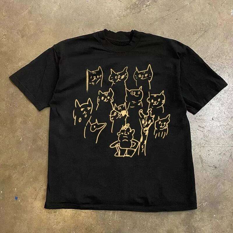 Women's Same Animal Cat Print Fashion Casual Sports Short-sleeved T-shirt Couple Graphic T Shirts Summer Streetwear Vintage Y2K XJ260306 XJ260306