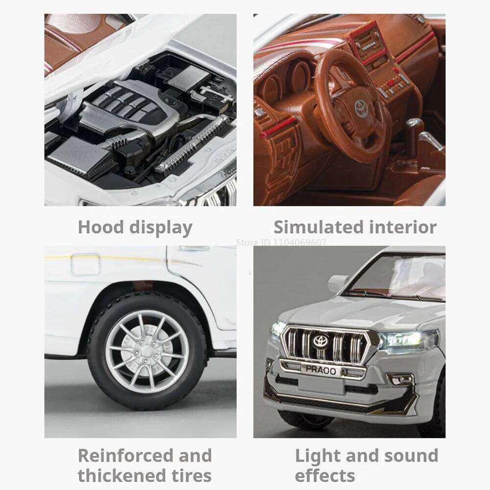 1:24 Scale Prado RAV4 Alloy Diecast Model Toys Miniature Car with Sound Light Pull Back Doors Opened Vehices Children's Day Gift Z260307