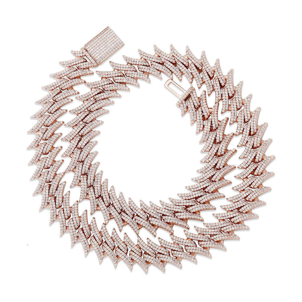 European and American Cross-Border New Full Diamond Thorn Cuban Chain High-Quality Design Spike Box Clasp Hip-Hop Necklace Jewelry