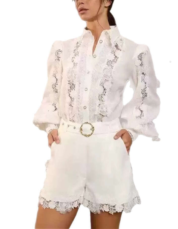 a2 2026 new niche lace patchwork casual vacation shirt top for women, high waisted shorts