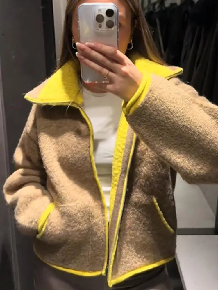 2026 Spring Contrast Knitted Cardigan Jackets For Women Elegant Long Sleeve Pockets Zipper Sweater Street Lady Chic Outwear 260305