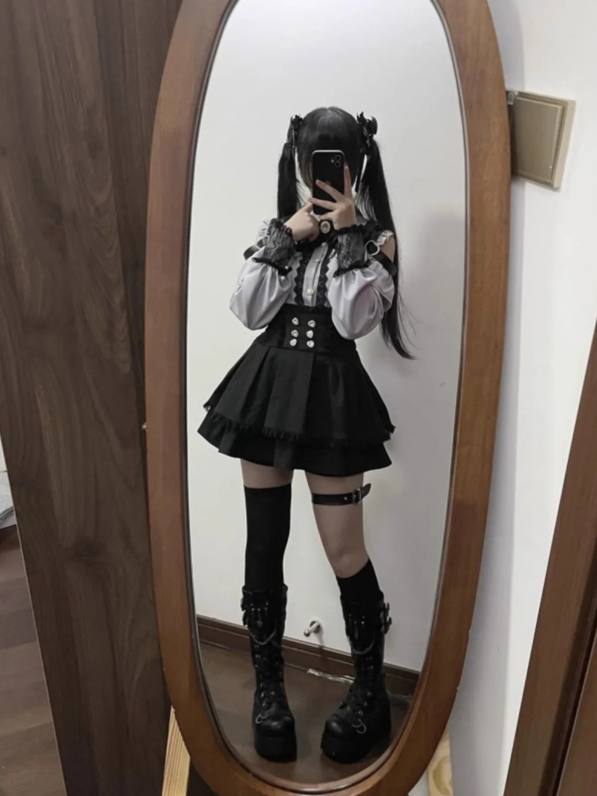 k Romantic oulder Bared irt And f Skirt Set Spring Autumn Japanese School orm Sle Two Piece Set for Teen Girls 260304