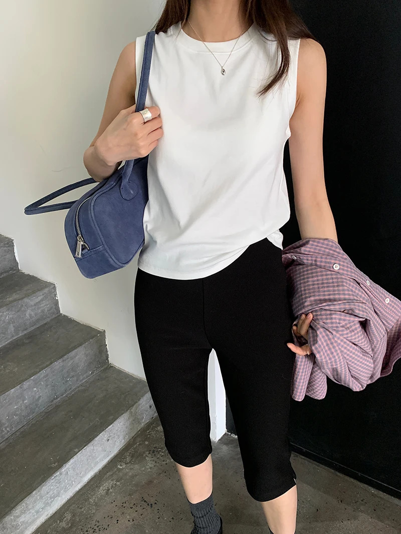 Spring womens casual solid color round neck slim fit vest 260306
