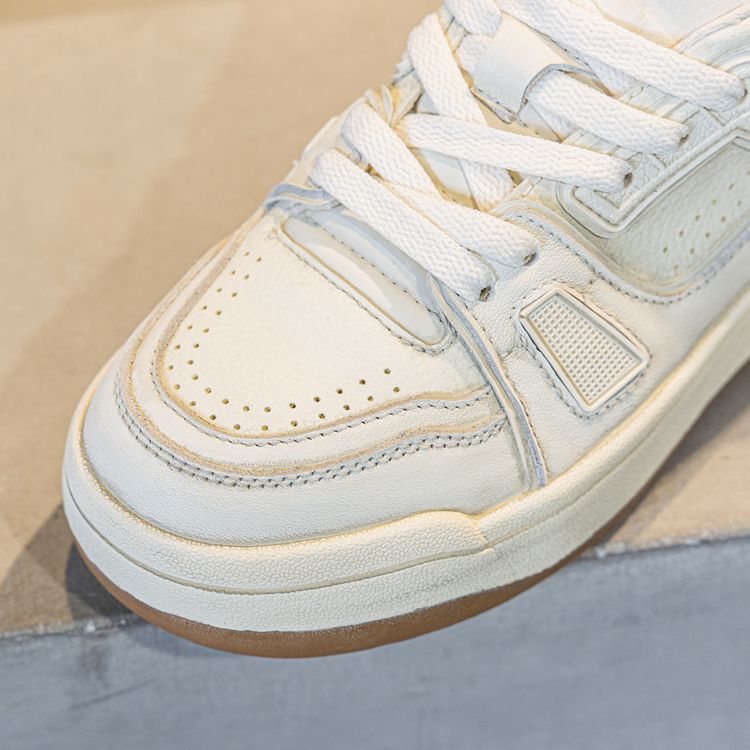 Free Shipping 2026 New Women's Genuine Leather Thick Sole Sneakers, Distressed Lace-Up White Board Shoes Size 35-40