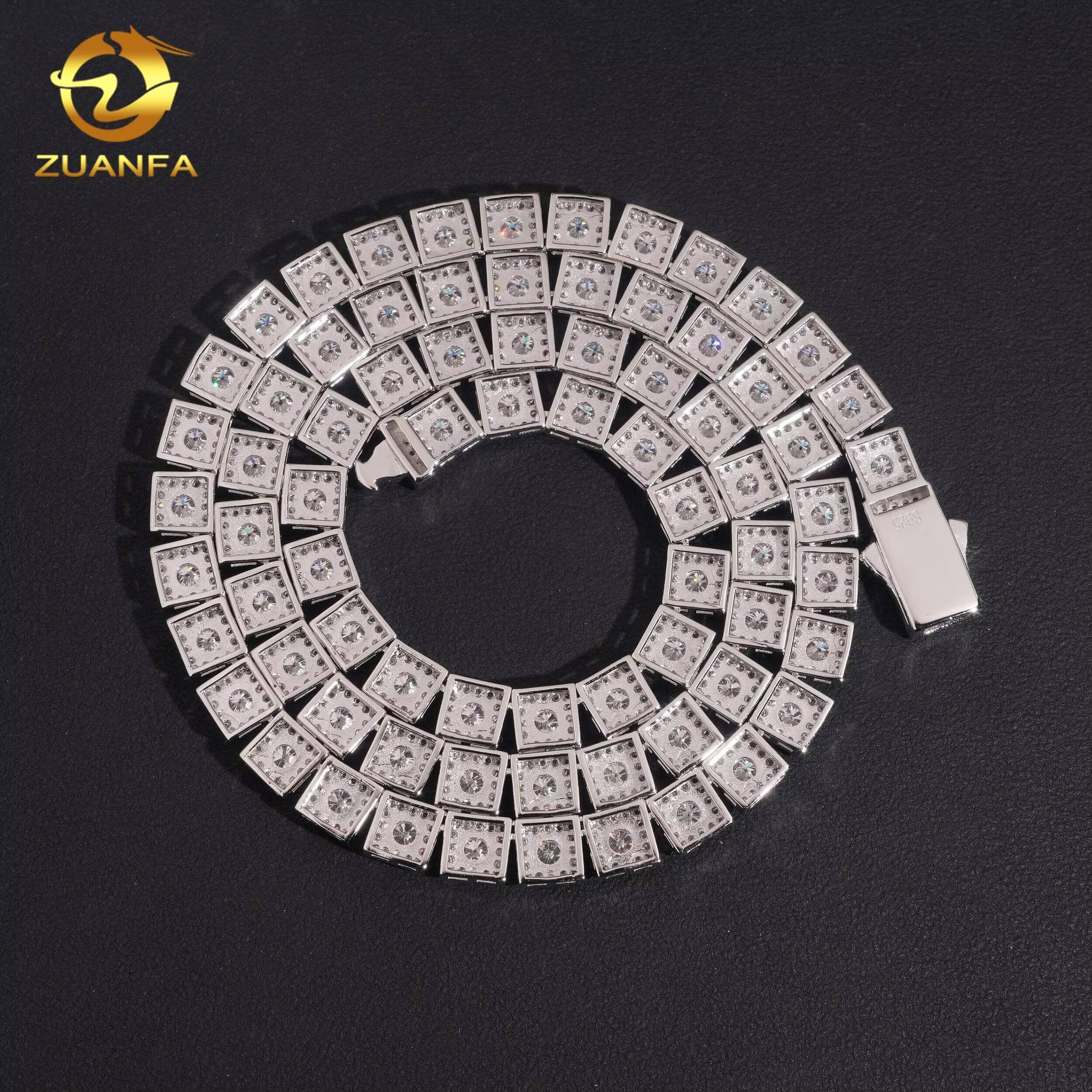 Luxury 7mm Square Halo Moissanite Tennis Necklace 925 Silver Moissanite Tennis Chain Fashion Jewelry for Men Women Iced Out