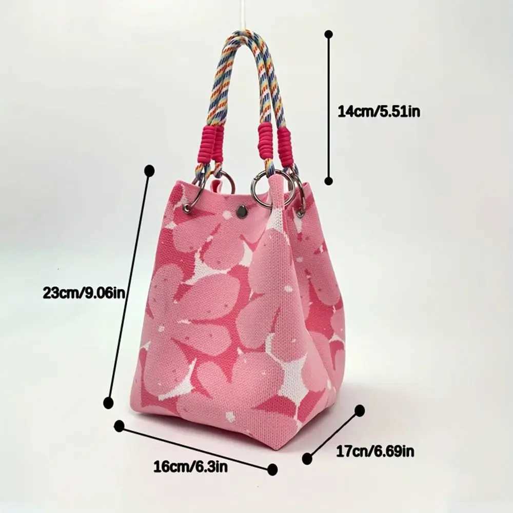 FAshion Cartoon Knitted Bucket Bag Handmade Large Capacity Wrist Bag Woven Ring Tote Bag for Women H260306