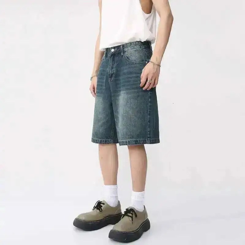 IEFB Summer Denim Shorts Mens Loose Korean Style Retro Short Jeans Fashion Washed Casual Knee Length Pant Streetwear 9A8588 260306