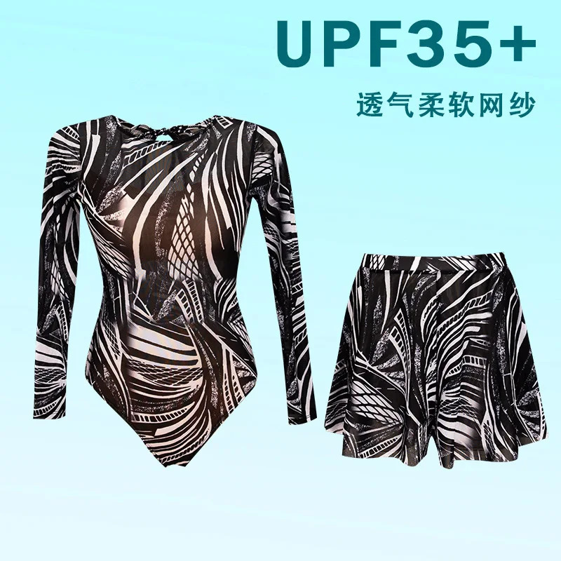 2026 Swimwear Women Long Sleeved Sun Protection One Piece Swimsuit Females Sports Bathers Swimming Bodysuit Beach With cover up 260306