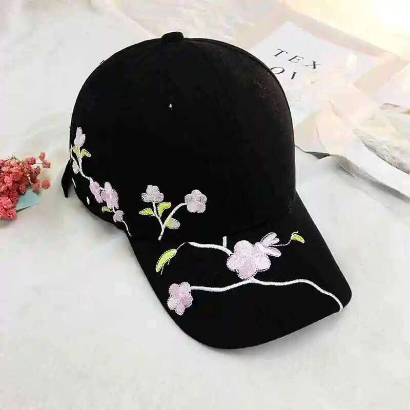 JK Korean Flower Embroidery Baseball Caps Women Girl Cute Plum Outdoor Long Brim Sun Visor Hats Cotton Adjustable Sports Cap Y260304