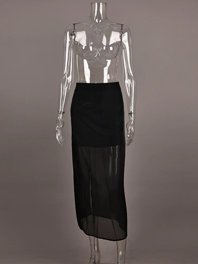Trendix See Through Mesh Patchwork Skirts Women Fashion High Waist Casual Commuting Streetwear Vacation Party Elegant Skirt 260306