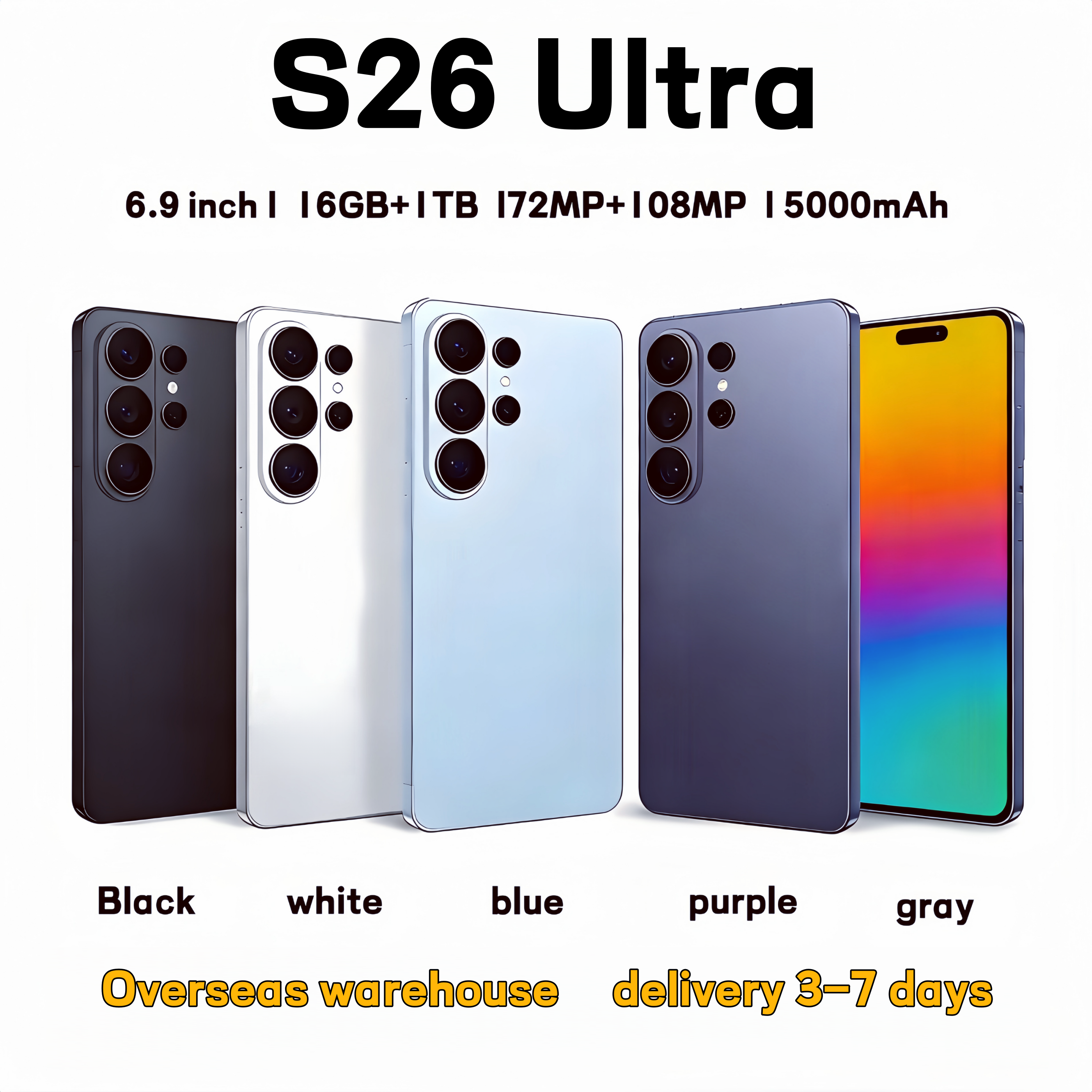 S25 S26 Ultra mobile phone dual card dual standby Android 5G 16GB+1TB 6.9HD display 32MP+64MP camera facial recognition fingerprint unlock Sealed box