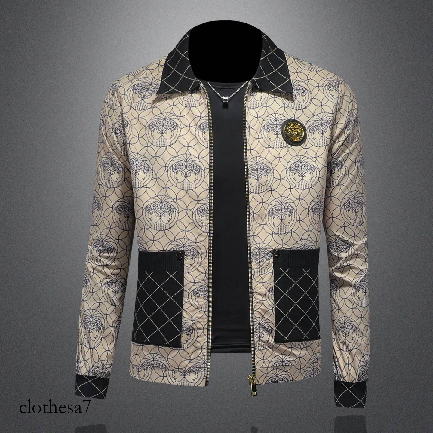 High Quality Printed for Men Autumn Winter Luxury Casual Business Lapel Jacket Social Streetwear Windbreaker Coat 5XL