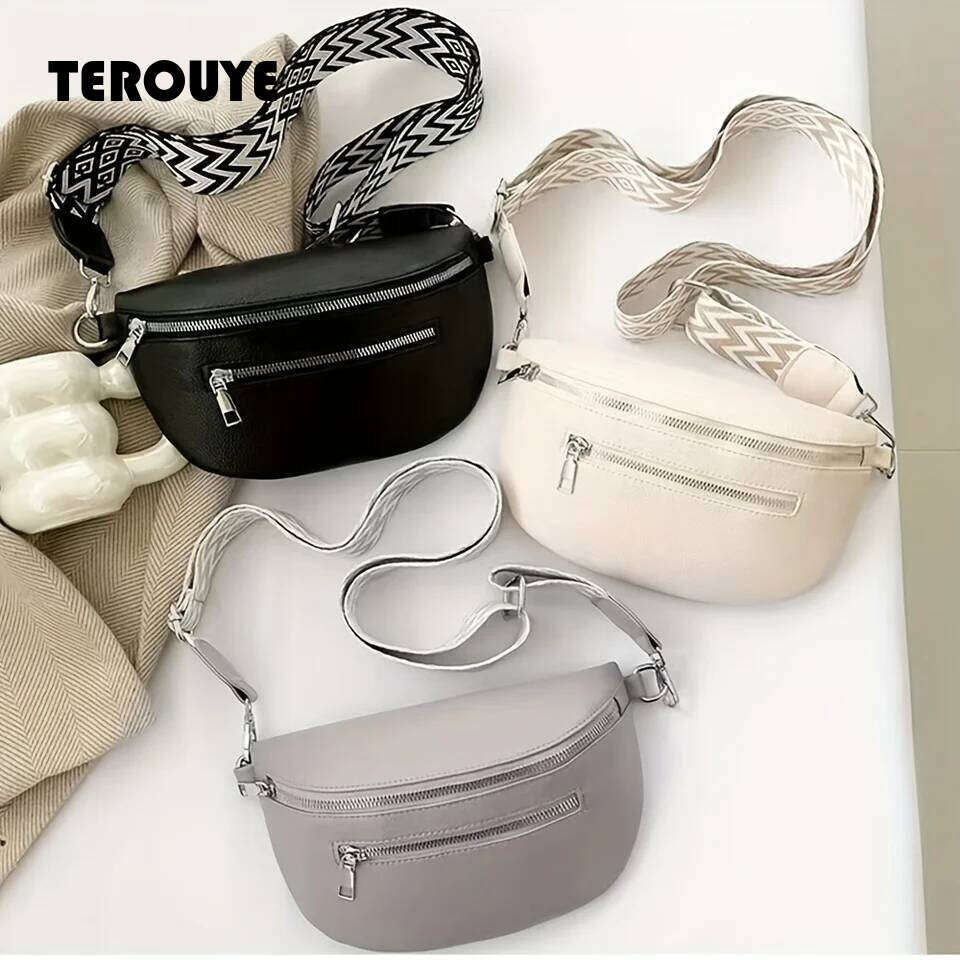 Soft Leather Women's Casual Fanny Pack Saddle New Fashion Chest Single Shoulder Crossbody Bag Travel Mobile Phone TEROUYE