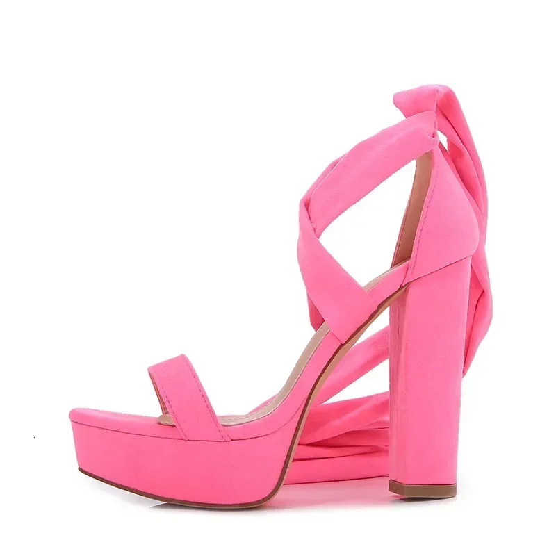 Women Lace Up Chunky Heel Summer Open Toe Strappy Block Heel Sandals Night Club Party Pumps Shoe Tie Up Platform Slippers Black 260306