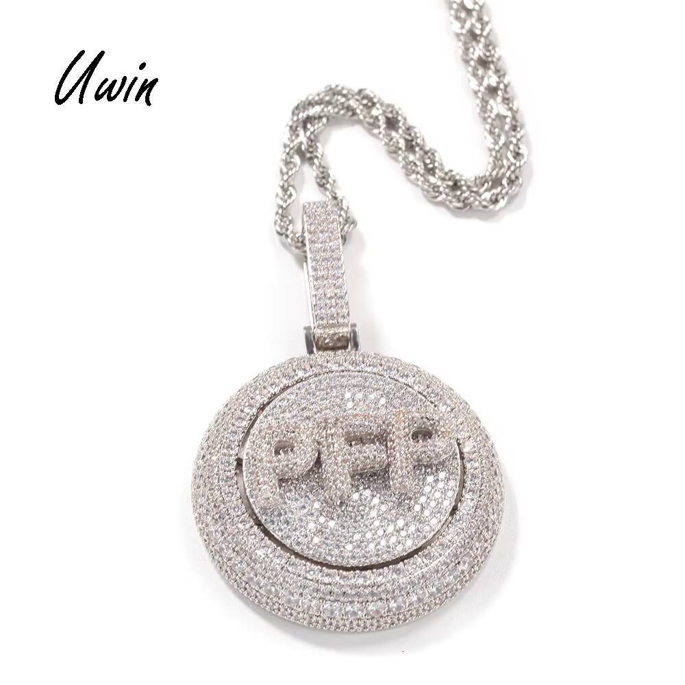 2026 Popular Custom Spin Letter Names Necklace Zirconia Name Plate Round Pendant Rapper Chain