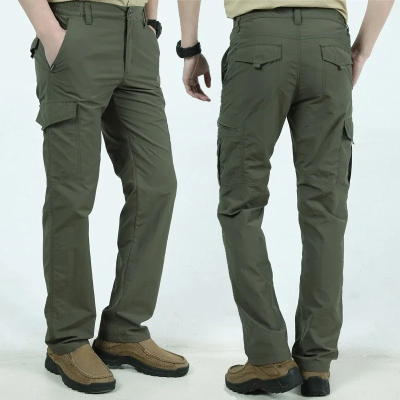 Men Summer Tactical Multi-pocket Cargo Pants Lightweight Casual Waterproof Casual Pants Wear-resisting Outdoor Hiking Man Pants 260305