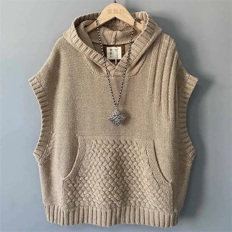 Autumn Winter Sleeveless Age Reduction Ladies knitted Sweater Vest Jacket Hooded Leisure Solid Color Womens Waistcoat Top 260306