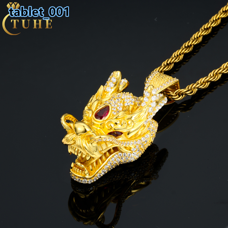 New Hip Hop 18K Gold Plated 925 Sterling Silver Moissanite Iced Out Animal Jewelry Dragon Pendant Necklaces for Women Men