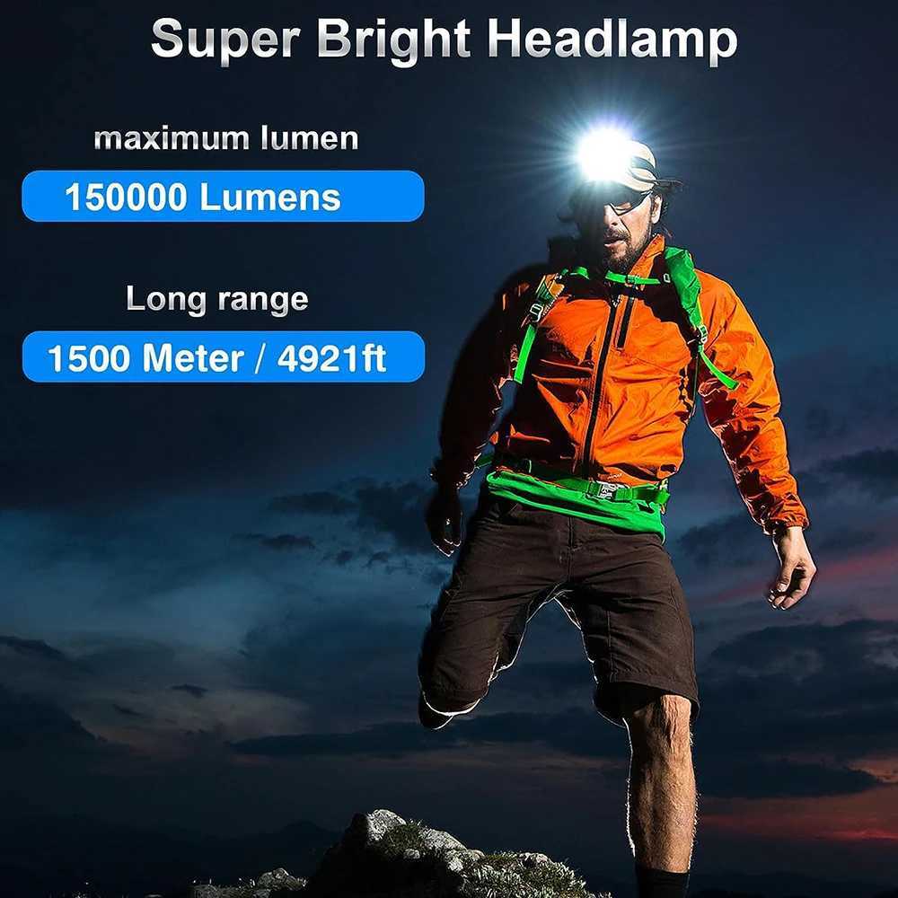 2024 Newest Powerful LED Headlamp 800W LED IR Sensor Rechargeable Headlight 3500M Super Bright Head Flashlight Fishing Lantern H260307