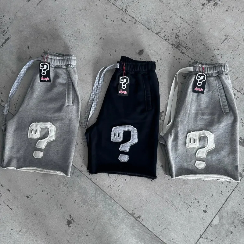 Y2K casual shorts trend symbol patchwork drawstring shorts solid color retro Harajuku hip hop men women fine fabric street wear 260306