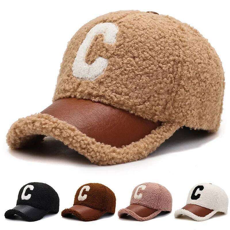 Female Autumn Winter Letter Embroidered Lamb Wool Baseball Cap Outdoor Leisure Teddy Warm And Cold Proof Duck Tongue Hat Y260304