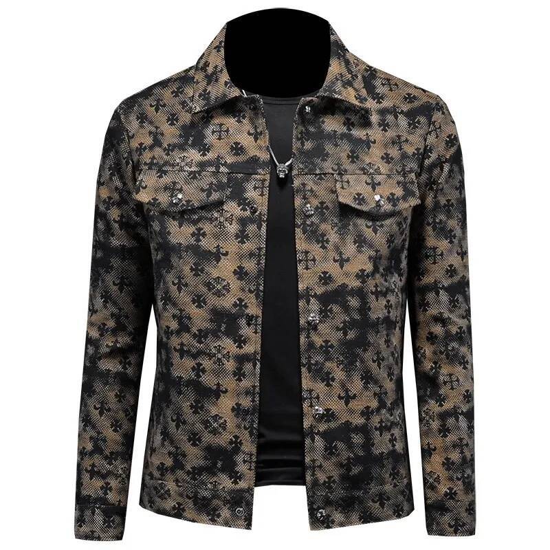 Men's Slim Fit Camouflage Notched Collar Jacquard New 2025 Design Spring Autumn Trendy Premium Quality Casual Jacket