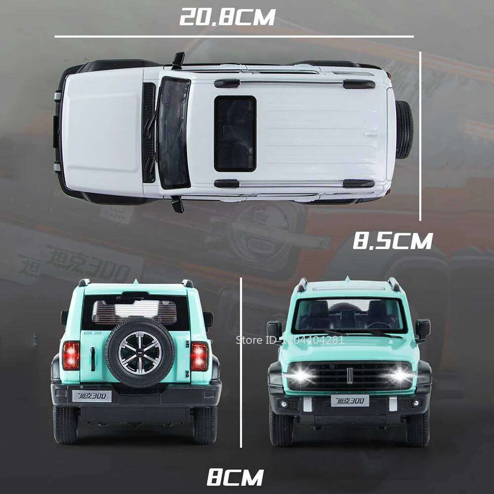 1:24 Tank 300 500 Car Diecast Alloy Model Toys Doors Opened with Sound Light Pull Back Miniature Vehices Children Festival Gifts Z260307