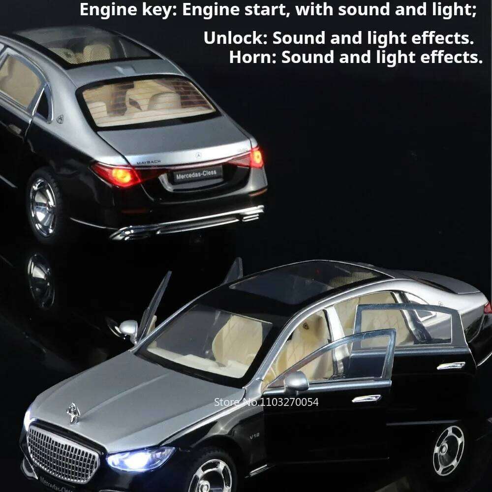 1:24 S680 VS680 Miniature Models Toys Alloy Diecast Front Wheel Steering Automatic Door Sound Light Vehices Collection Ornaments Z260307