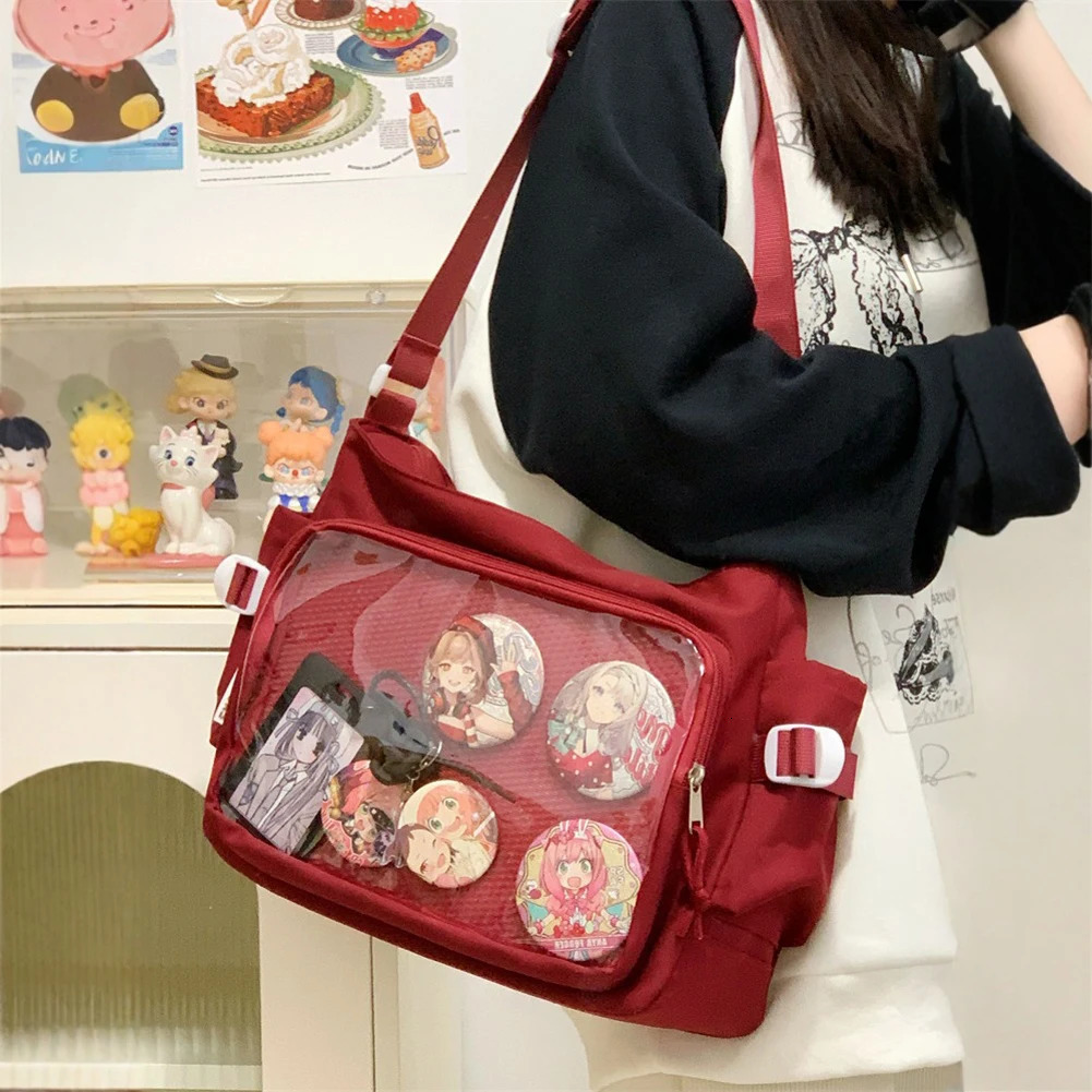 Women Ita Bag Japanese Style Shoulder Purse with Clear Window Cartoon Book Bag Multi-pockets Adjustable Strap Trendy Outdoor Bag 260306