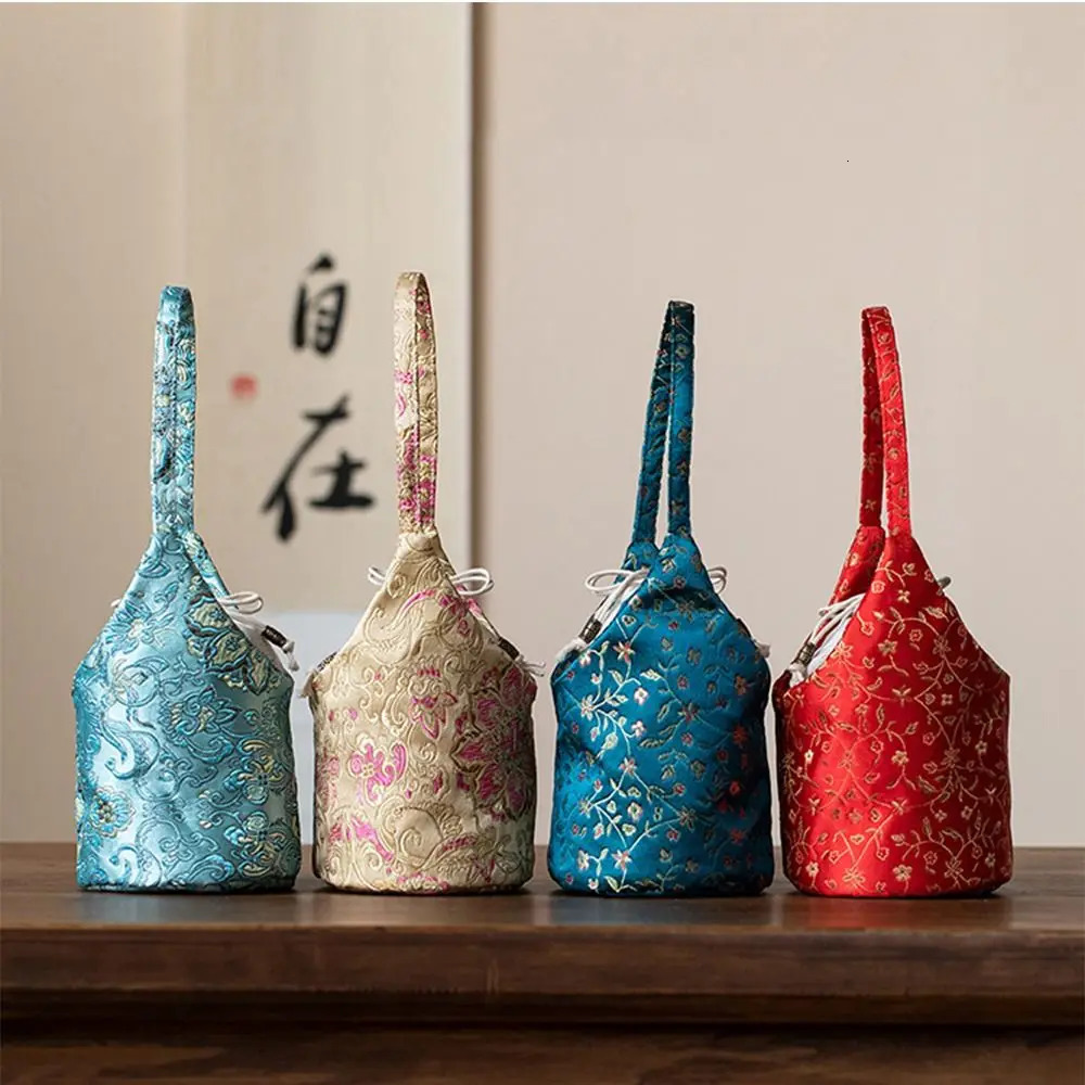 Chinese Style Embroidered Handbag Flower Print Tea Tools Storage Bag Cheongsam Accessories Small Item Pouch 260307