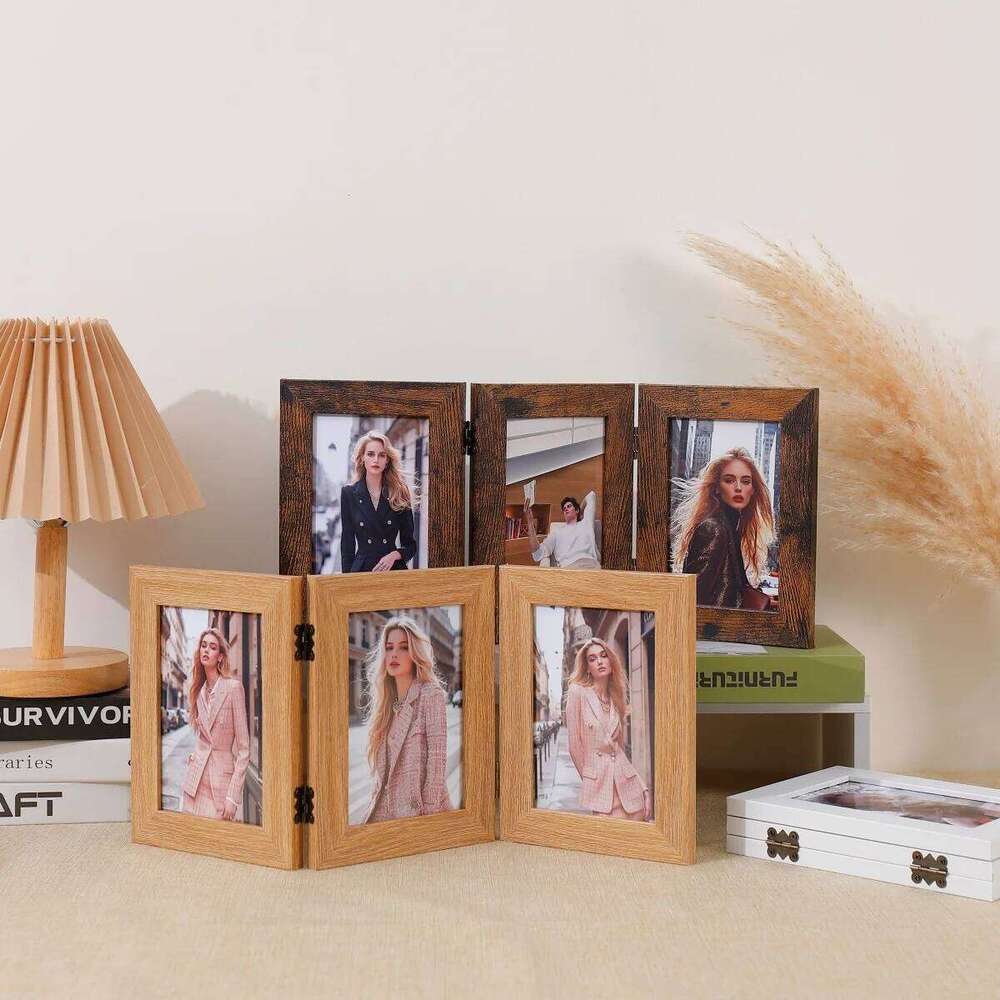 1pc Folding wood picture frame -4x6in, collage wall trim, by side display of 3 photos, gifts for family and friends H260306