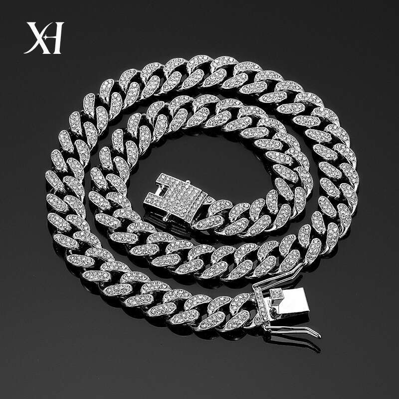 Cross-border bestseller 13mm Cuban chain high-quality alloy diamond necklace, men's women's bracelet, European and American hip-hop jewelry