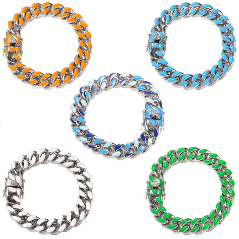 New European American hip-hop stainless steel colorful oil-drip necklaces, high-quality fashion trendy bracelets for men and women