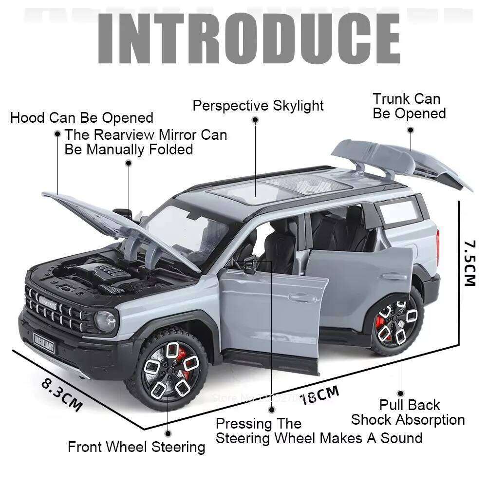 1:24 GWM POER Models Haval X-DOG Alloy Diecast Cars Toys Sound Light Pull Back Ornaments Miniature Vehices Collect Holiday Gifts Z260307