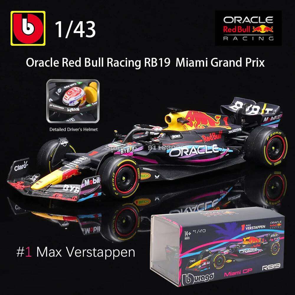 Bburago 1:43 2023 F1 Red Bull Racing RB19 Miami GP 1# Verstappen 11# Perez racing simulation model alloy car toy Z260306