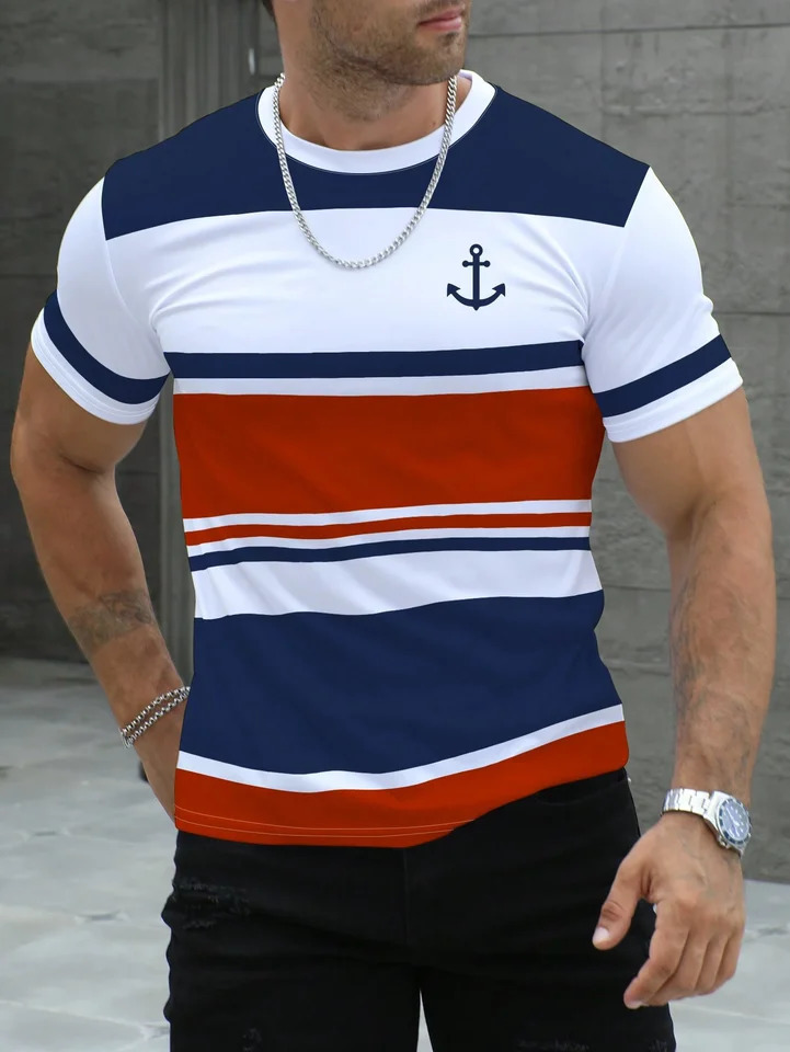 Mens striped n pattern short sleeved Tshirt quick drying breathable comfortable casual street 260228
