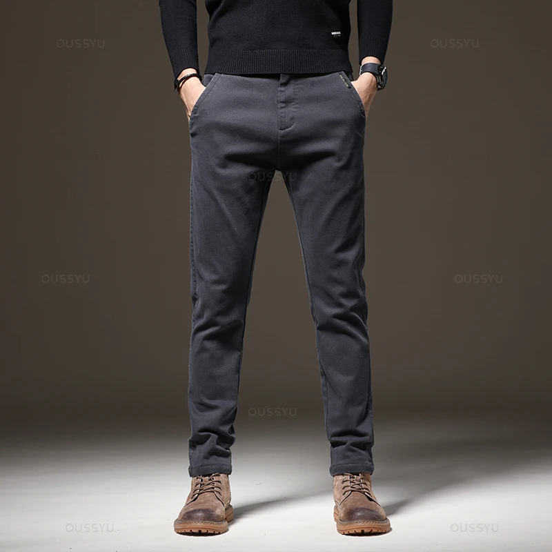 Autumn Winter High Quality Pants Men Elastic Waist Slim Coffee Twill Clothing Thick Cargo Trousers Male Plus Size 28-38 260305