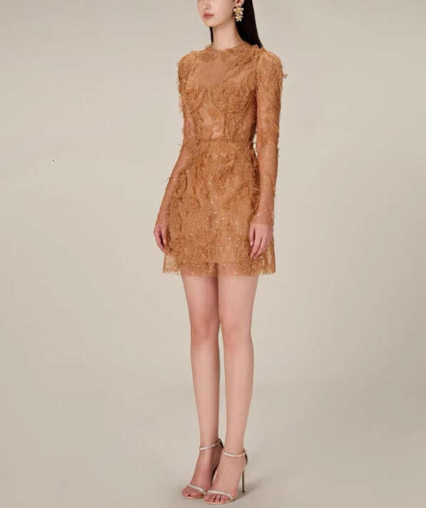 2026 Spring/Summer Fashion Brand Socialite Women's Design Mesh Lace Glitter Eye catching Slimming Dress