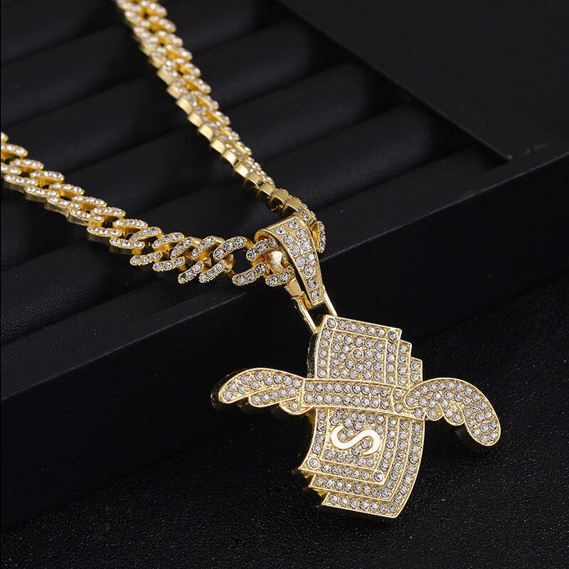 Gold HIPHOP Dollar Wings Cuban High-Quality Electroplated Color-Retaining Hip-Hop Pendant Men's Necklace