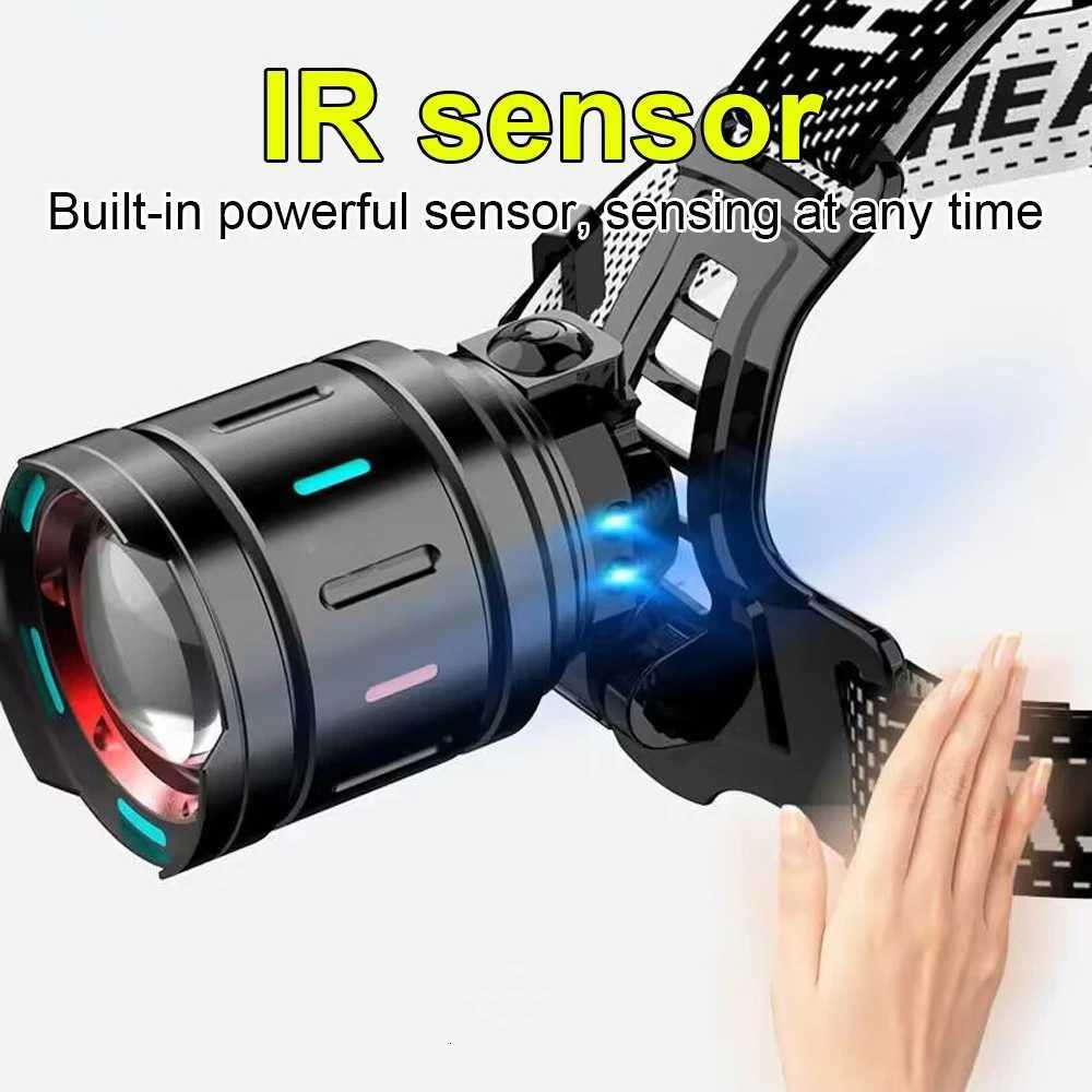 2025 New Super Powerful Headlamp 800W LED IR Sensor Headlight Rechargeable Head Flashlight 5000 Meter Head Lamp Fishing Lantern H260307