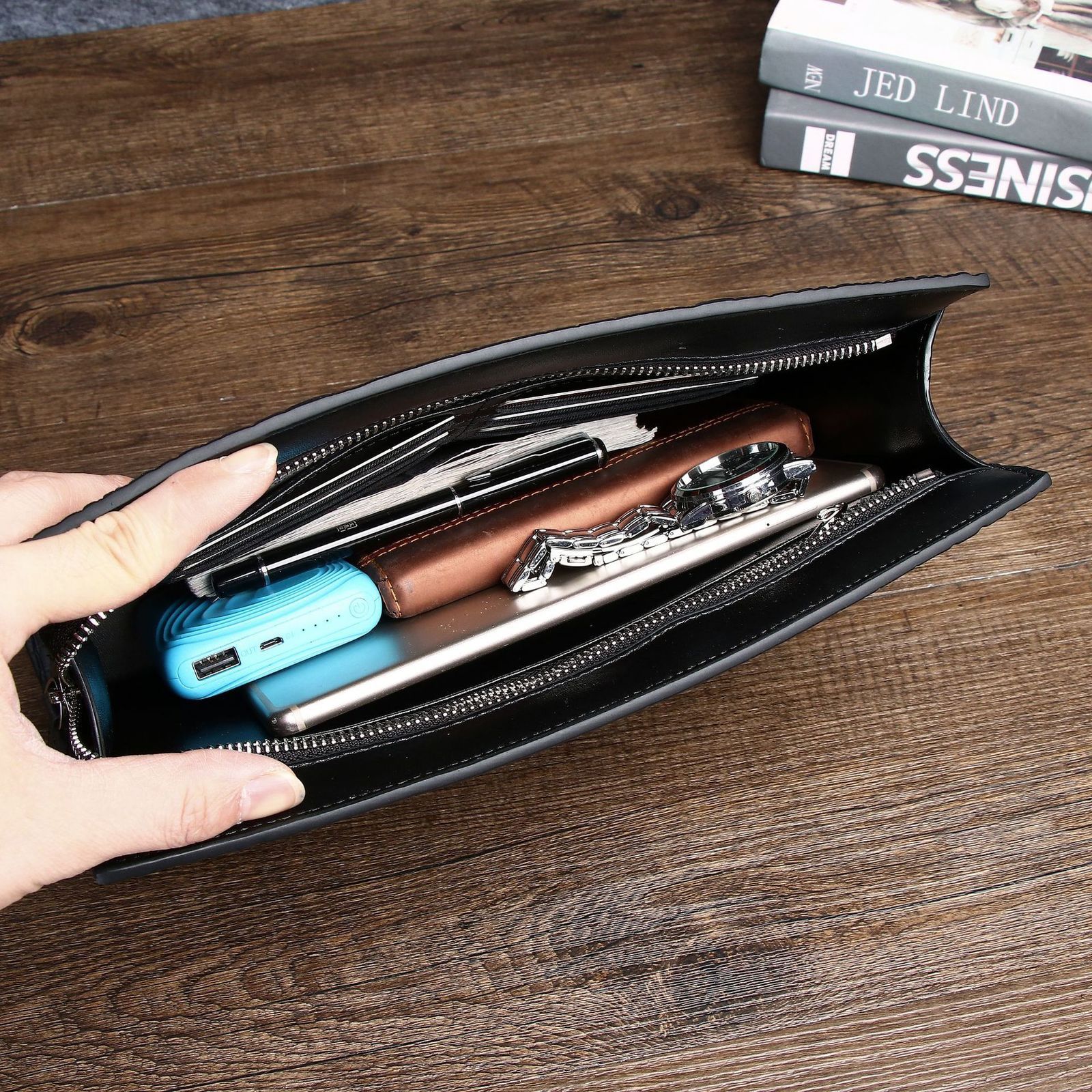 High Quality leather bag Mens Clutch bag genuine leather high-capacity cowhide bag 240802