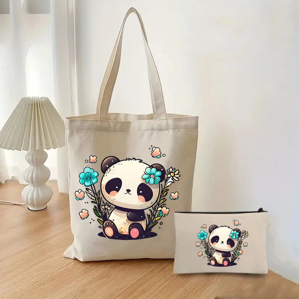 All I Want To Do Is Panda No Today Gift Bag Set Print Tote Casual Canvas Shoulder with Mini Storage 260307