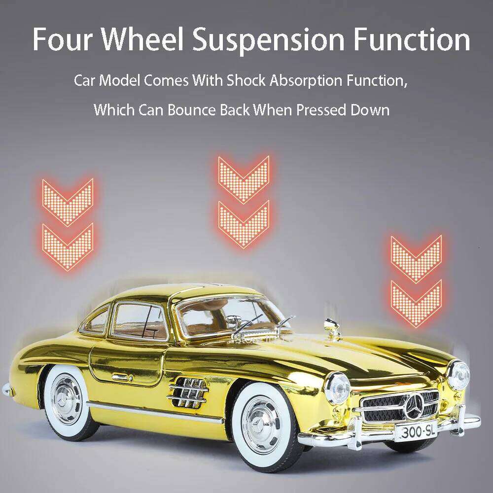 1:24 300SL 500K Alloy Vintage Car Miniature Model Toys Diecast Metal Cars Sound Light Pull Back Doors Opened Vehices Collection Z260307