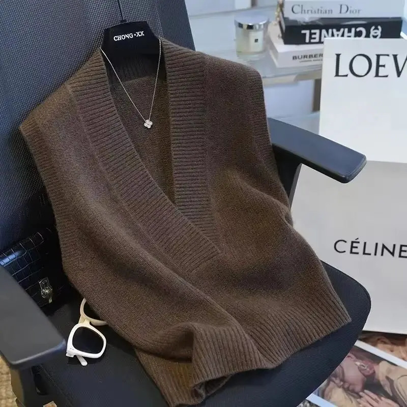 Autumn Winter Sleeveless Vneck Womens Pullover Knitted Sweater Vest Solid Color Fashion Slim Ladies Waistcoat Tops 260306